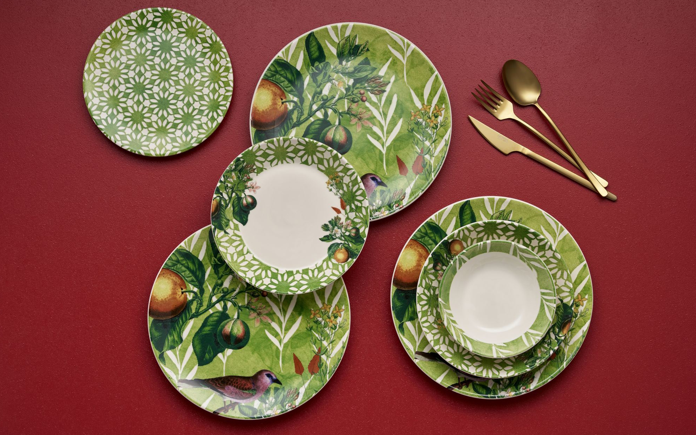 Dinner set 24 parts Birdy - Green, multicolored  1